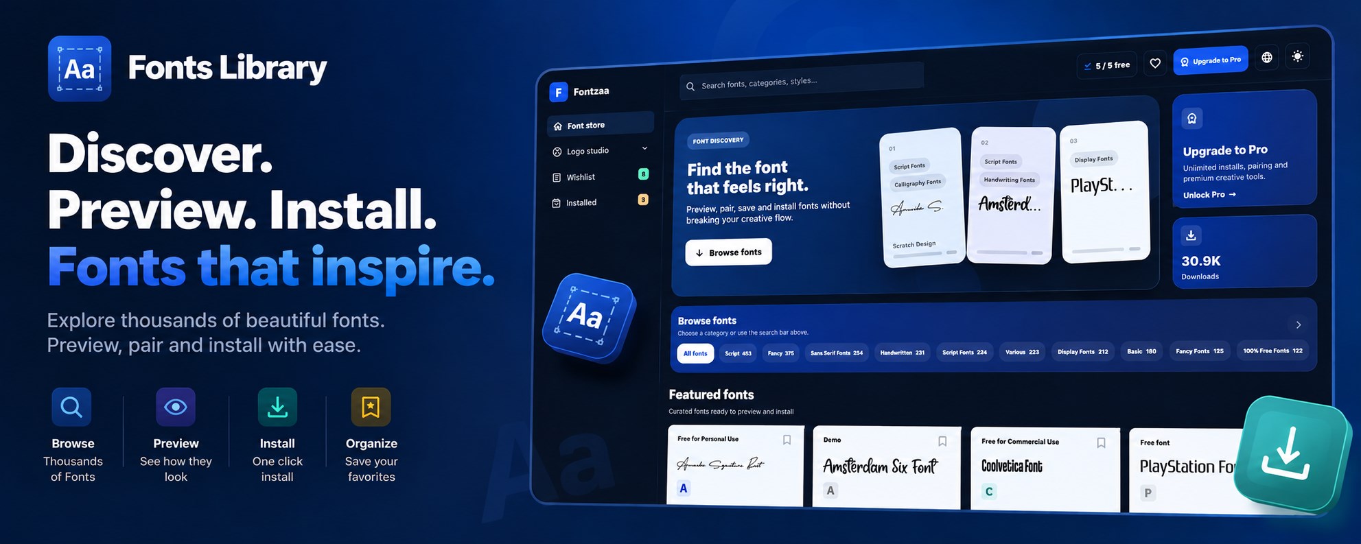 Fonts Library Windows app preview